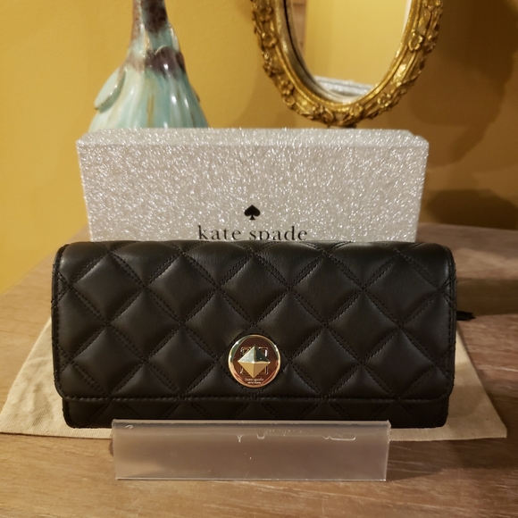 kate spade Handbags - NIB! Kate Spade Black Quilted Leather Turnlock Wallet (Retail $279)